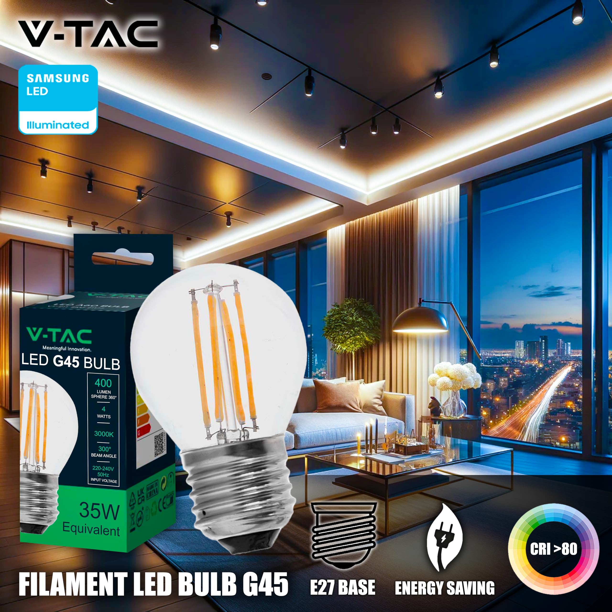 V-TAC 6x Lampadine LED Filamento G45 Attacco E27-4W (Equivalenti a 35W) - 400 Lumen - Lampadina Massima Efficienza e Risparmio Energetico - Luce Bianca Calda 3000K, 214306-6 (Confezione da 2)