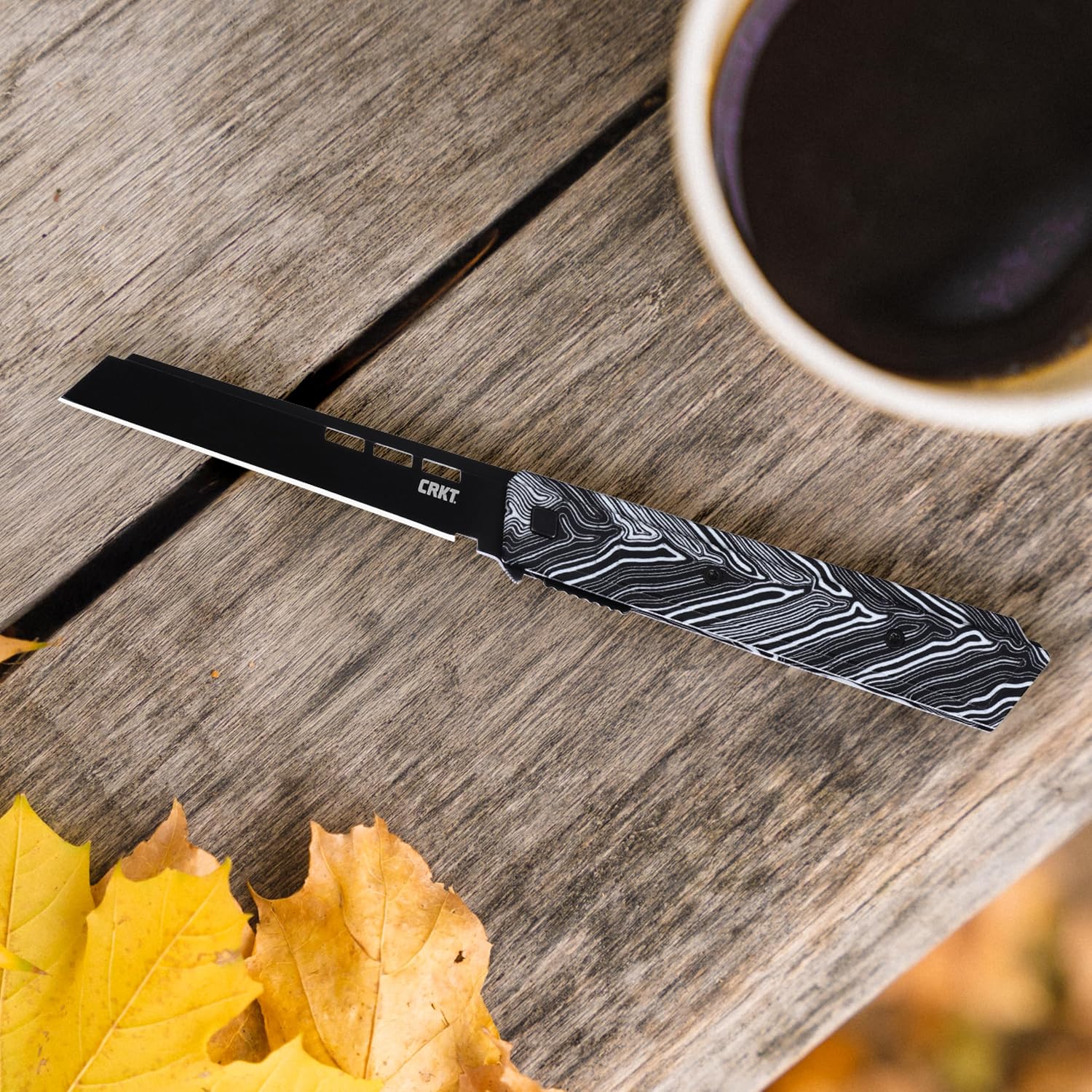 CRKT Zephyr Everyday Carry Folding Knife with Liner Lock: 14C28N Steel Plain Edge Blade, Black & White G10 Handle, 3850W
