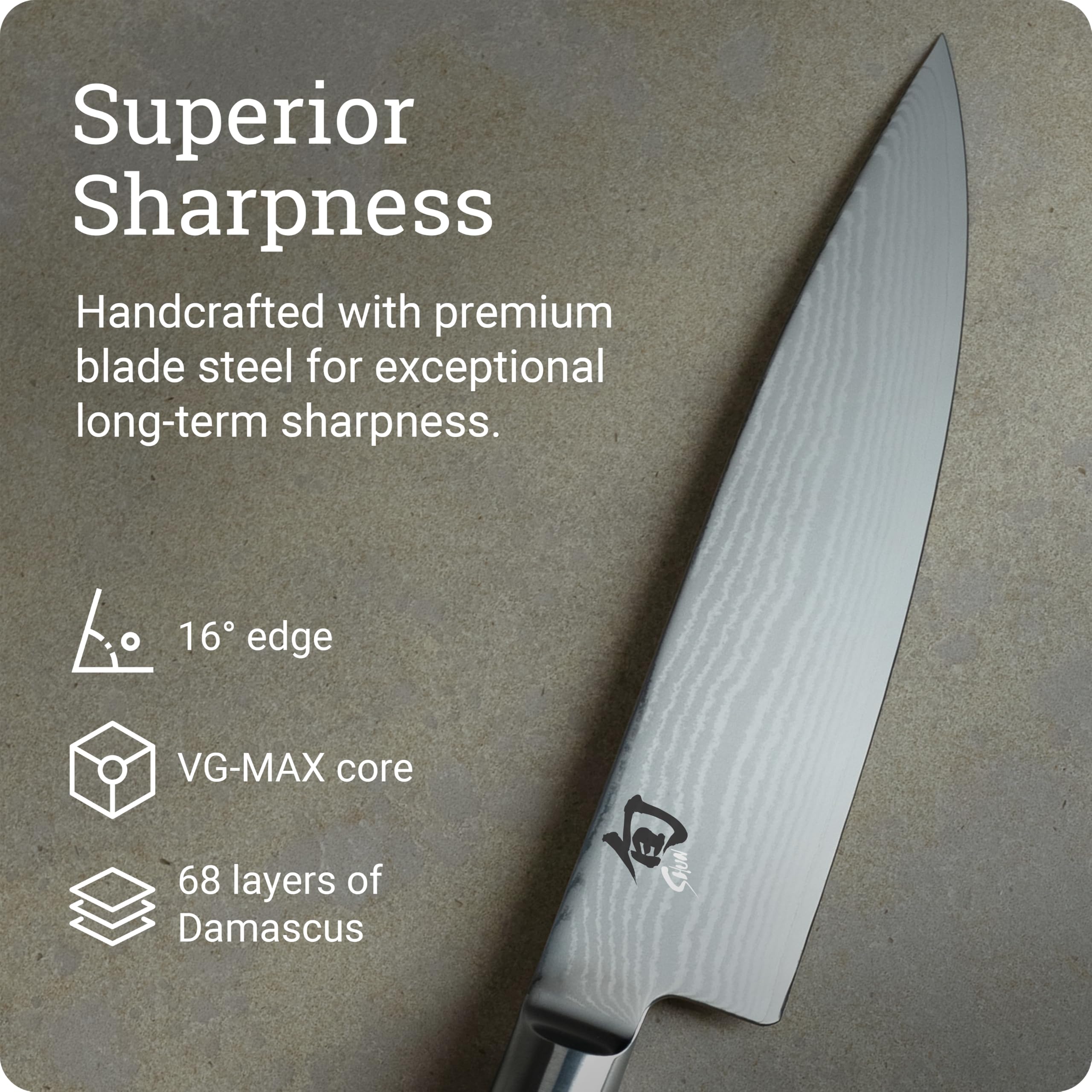 KAI Shun Classic japanisches Kochmesser 20 cm Klingenlänge - Damastmesser 32 Lagen VG MAX Kern - 61 (±1) HRC - Pakkaholzgriff - Made in Japan - Küchenmesser Chefmesser Universalmesser geschmiedet