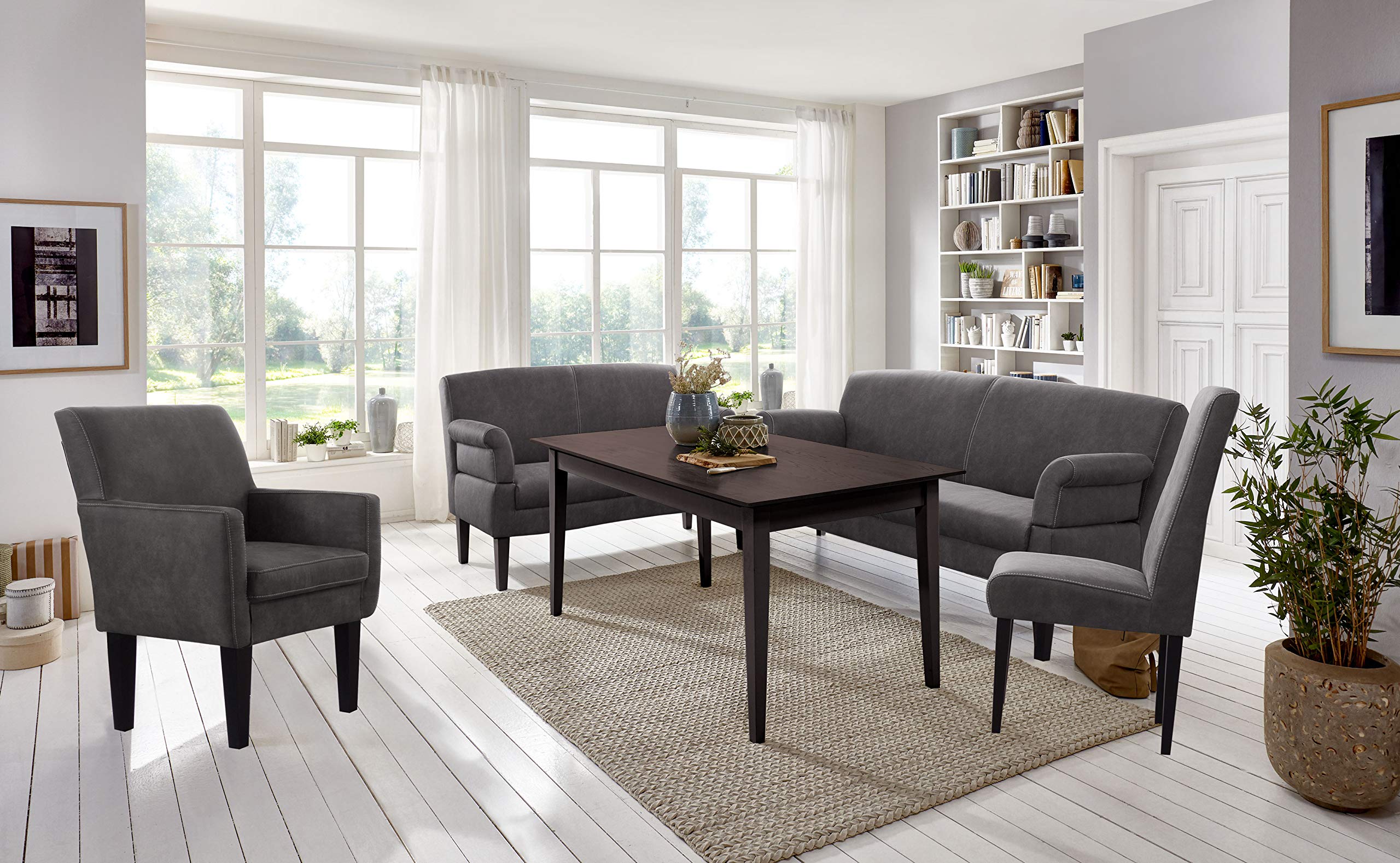CAVADORE 2-Sitzer Küchensofa Malm, Sitzbank für Küche oder Esszimmer in Lederoptik, Inkl. Armteilverstellung, Federkern und moderner Kontrastnaht, 152 x 97 x 78, Mikrofaser: grau