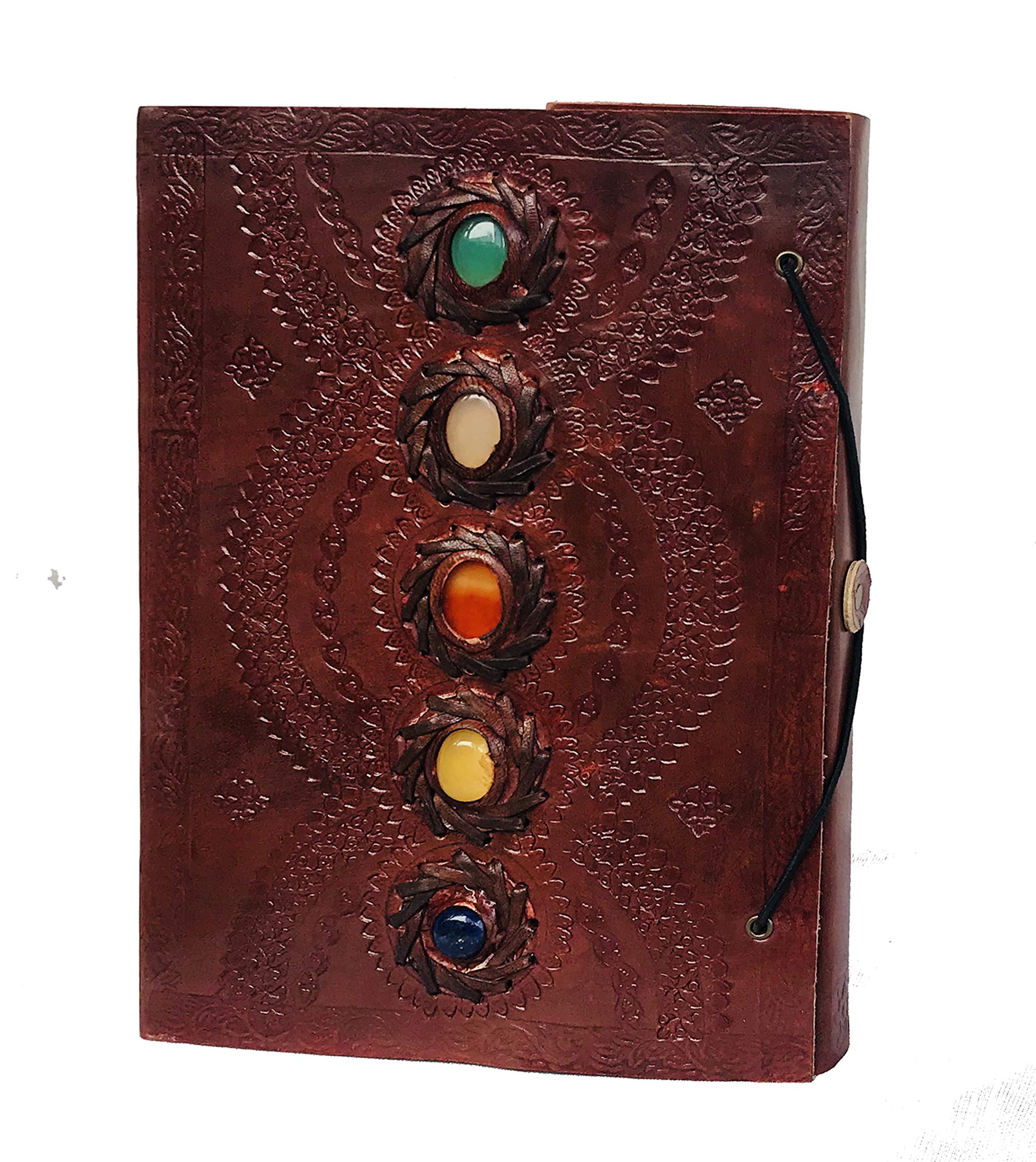 Journal en cuir médiéval avec pierre en relief fait à la main, carnet d'ombres, carnet de bureau, carnet de poésie, carnet de croquis 25,4 x 17,8 cm