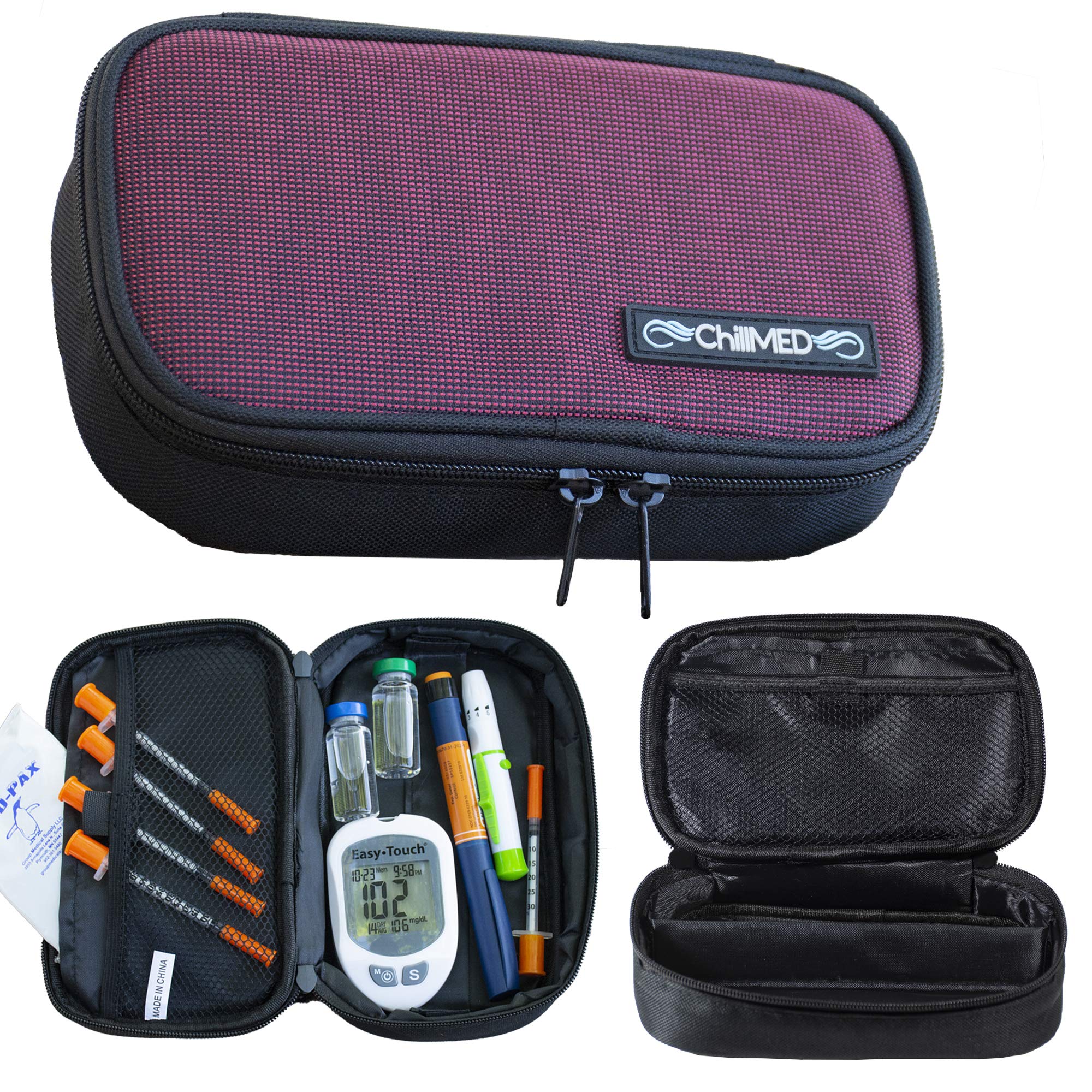 to-Go Medication Kit - Compact Cooler Bag to Organize Insulin, Migraine Medication, and More - Includes 3 oz Reusable Cold Pack - Up to 3 Hours of Cool Time (Red)