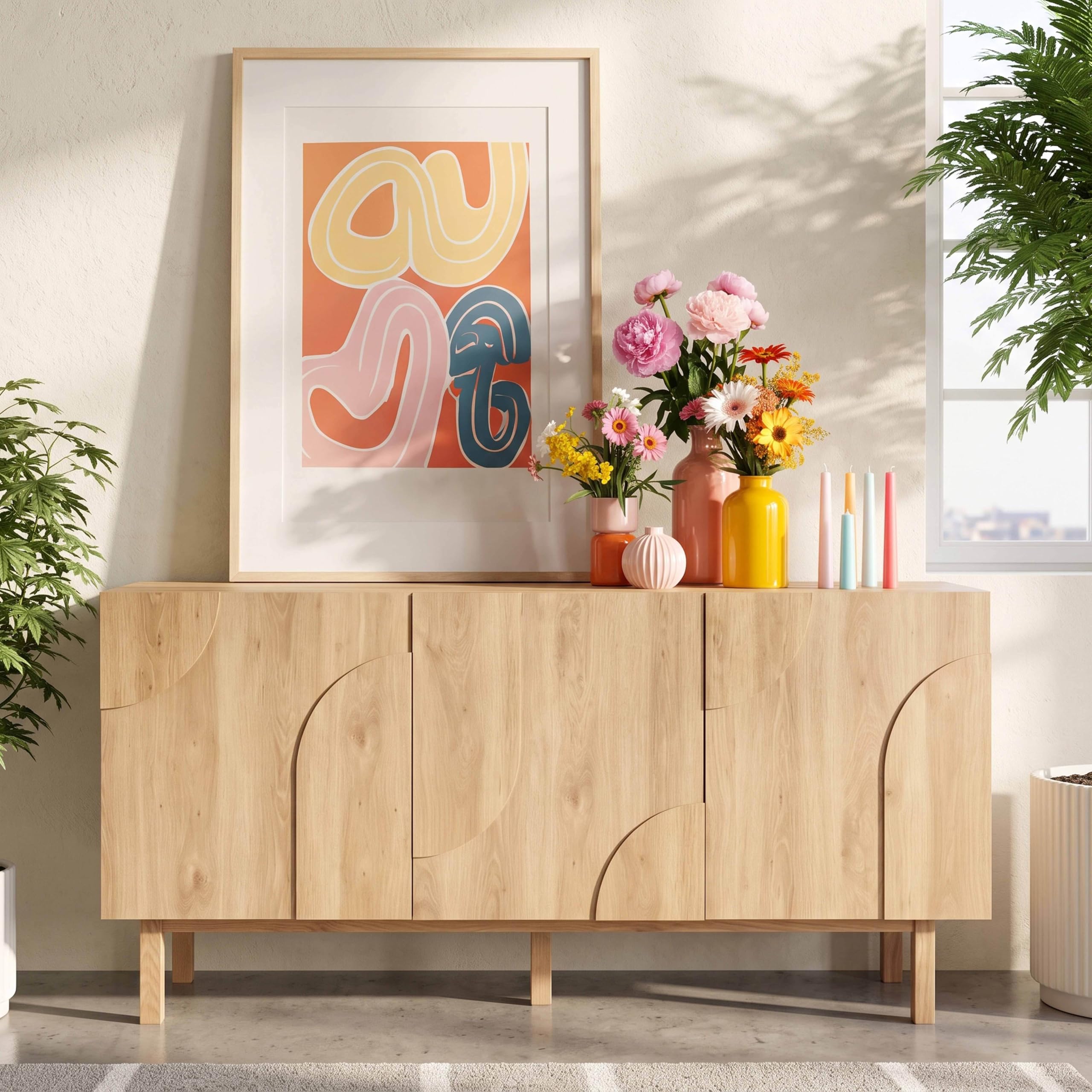 Oviala Buffet 3 Portes en mélaminé 160 cm Effet Bois