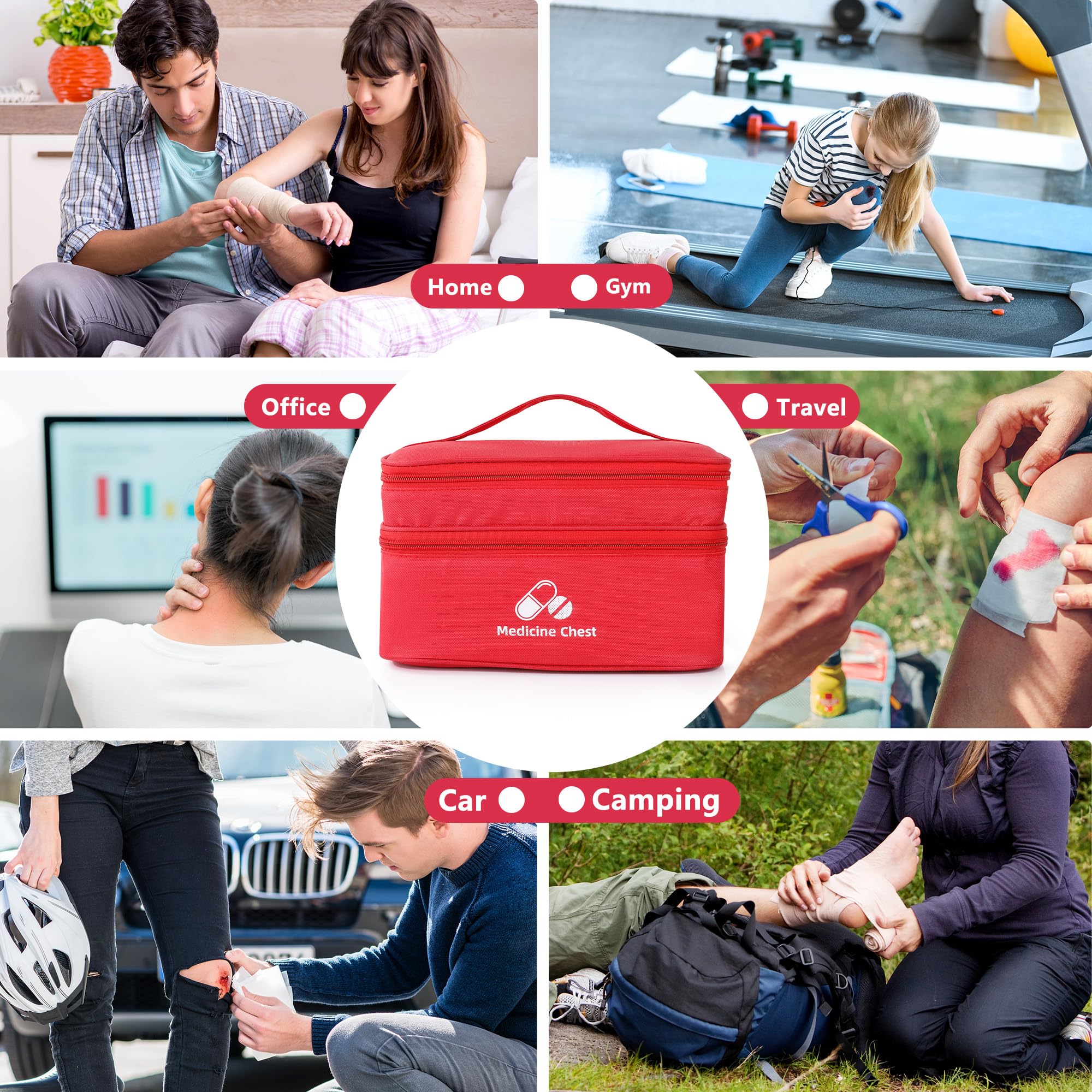 Romon Bolsa Primeros Auxilios Portátil, Botiquín de Primeros Auxilios Vacio,Doble turno Impermeable Gran Capacidad Botiquín Médico Vacío, Bolsa Médico de Emergencia para Hogar, Oficina, Rojo