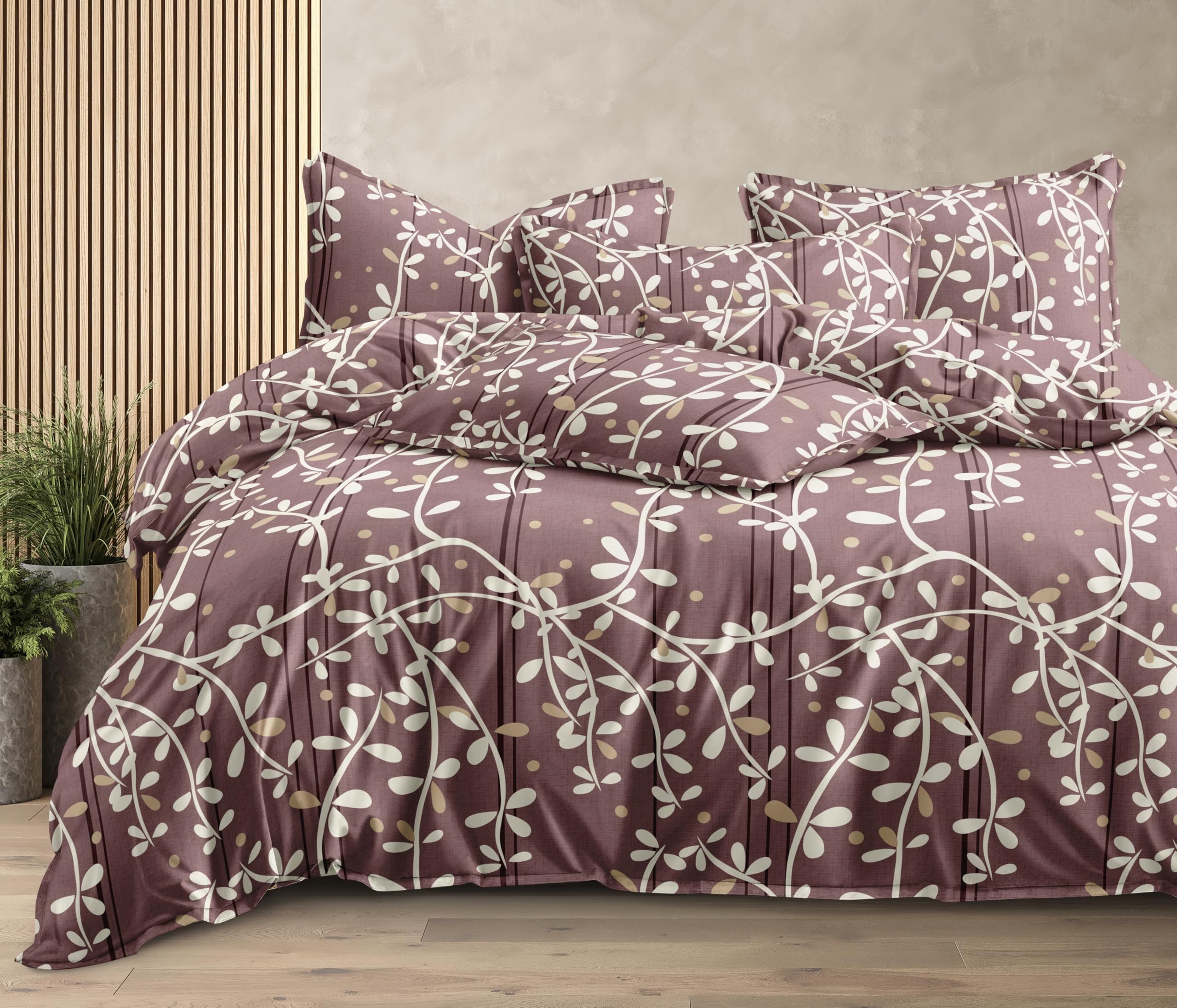 THE HOME STYLE 400 TC Supersoft Cotton Feel Glace Cotton Elastic Fitted Printed Queen Size Double Bed Bedsheet wih 2 Pillow Cover (60"x78", Coral Vine)