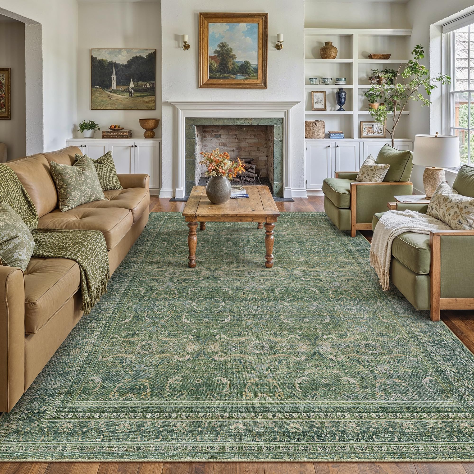 PureCozy Green Large Washable Rugs Living Room Vintage Area Rugs 200x300cm — image 1