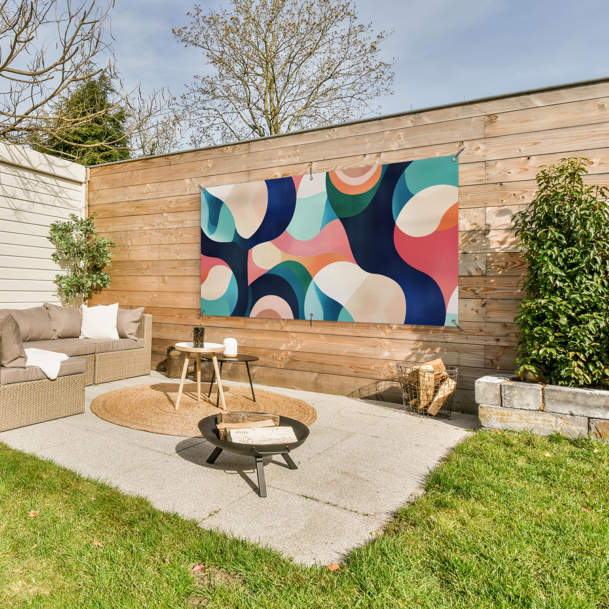 MuchoWow© Poster De Jardin Decoracion Balcón Wall Decoration Adornos Pared | 160x80 cm - Terraza Exterior Decoración Patio Posters Decorativos Abstracto - Azul - Rosa