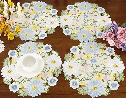 Miniatura 3 de Juego de 4 manteles individuales bordados de 14 pulgadas con apliques florales de margaritas bordadas, ropa de mesa bordada para el hogar, cocina,