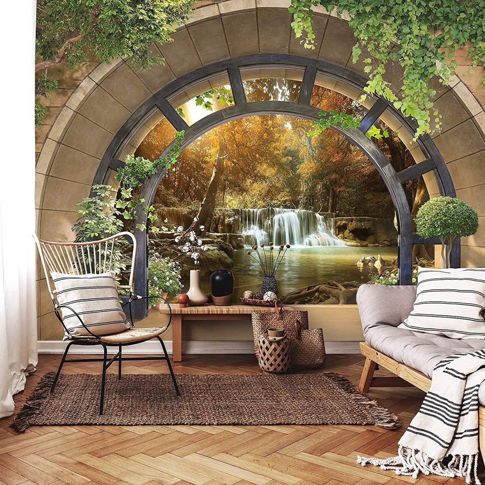Kfjhgbdshhj 3D Mural Photo Mural-Wallpaper 3D Window Waterfall Forest Nature View Living Room Bedroom,430Cmx300cm Poster - Wall Sticker - Frameless Picture