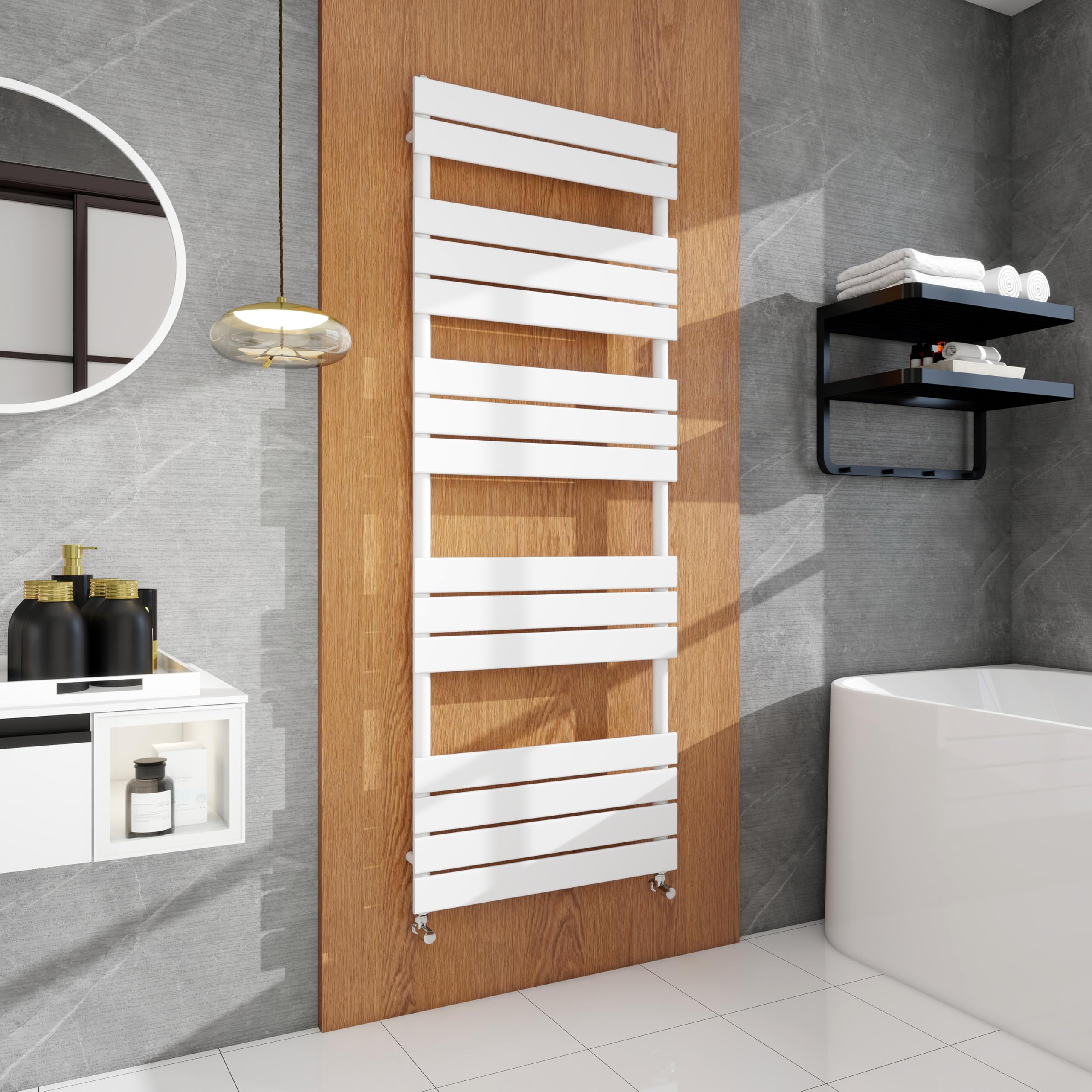 simple bathrooms Modern Flat Panel Heated Towel Rail Radiator,Wall Mounted Central Heating Ladder Rad 1600X600mm White