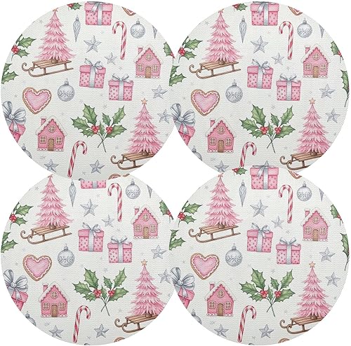 Miniatura 2 de Pink Christmas Trees Table Placemats, Non Slip Washable Placemats Dining for Kitchen Table one sizex6