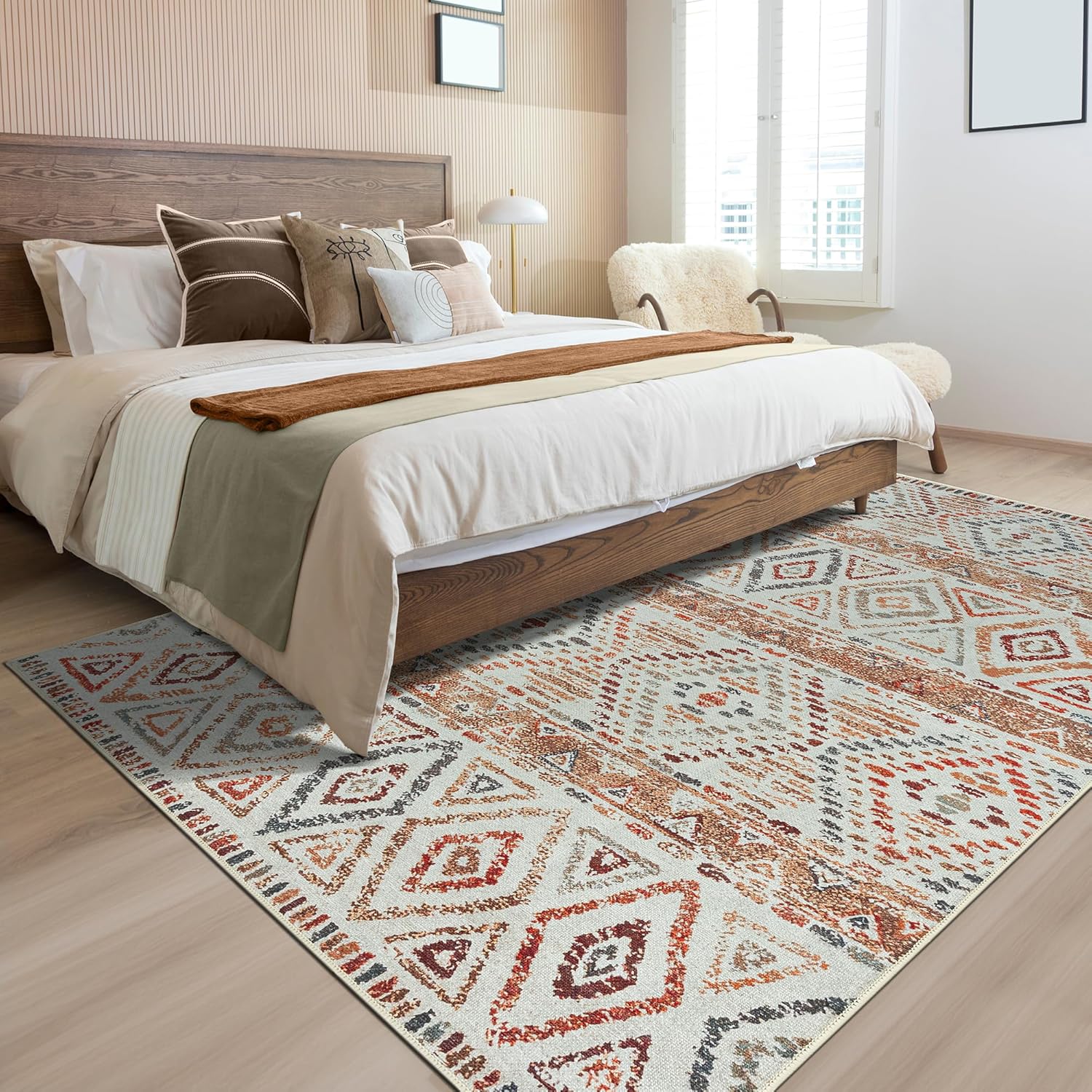 Adiva Rugs 6x6 Machine Washable Area Rug with Non Slip Backing for Living Room Bedroom Bathroom Kitchen Mats for Floor Decor Anti Fatigue Non Skid Door Carpet (Cream Multi, 6' x 6')