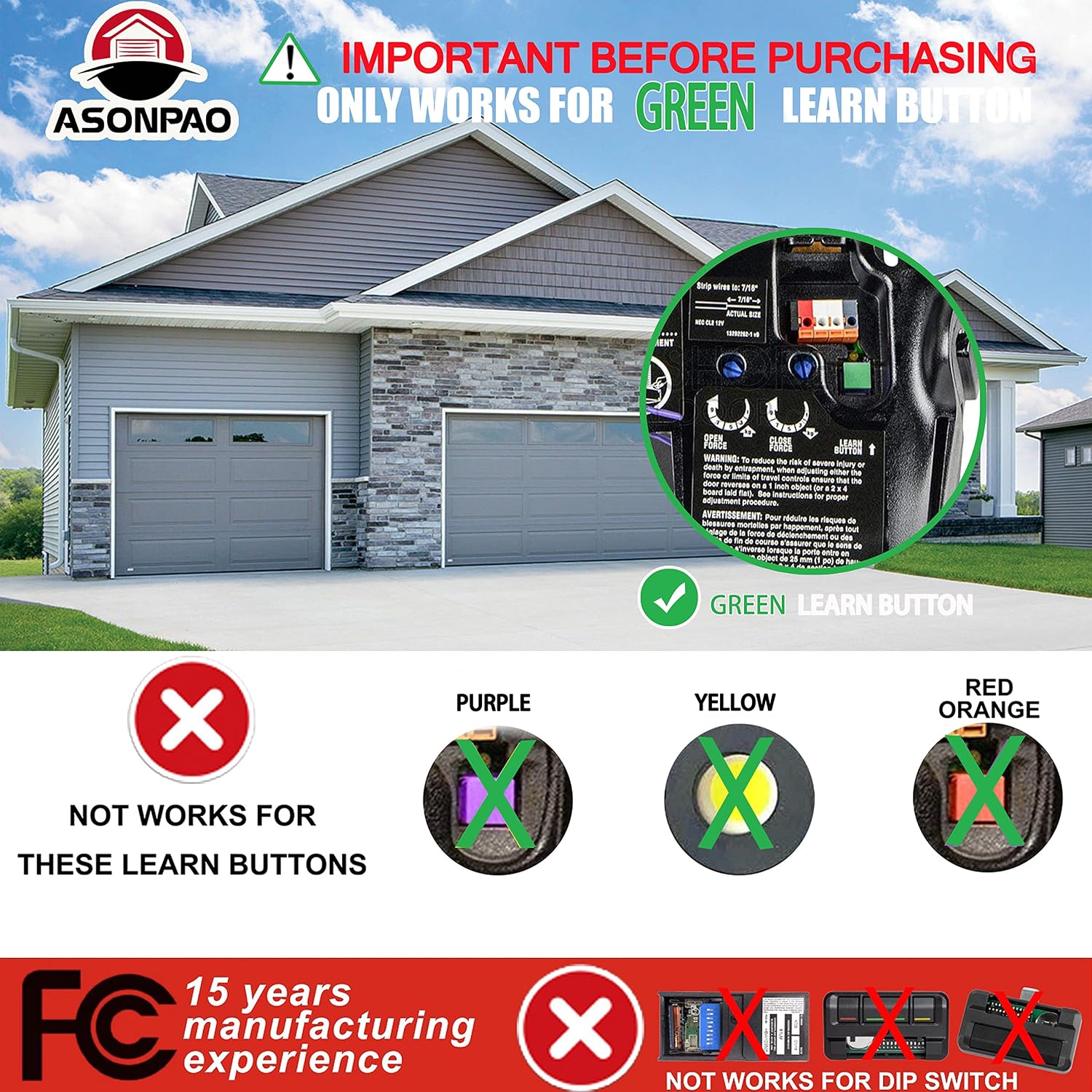 139.53879/139.53859 Remote only for a Green Learn Button of Sears Craftsman Garage Door Opener(2Pack)