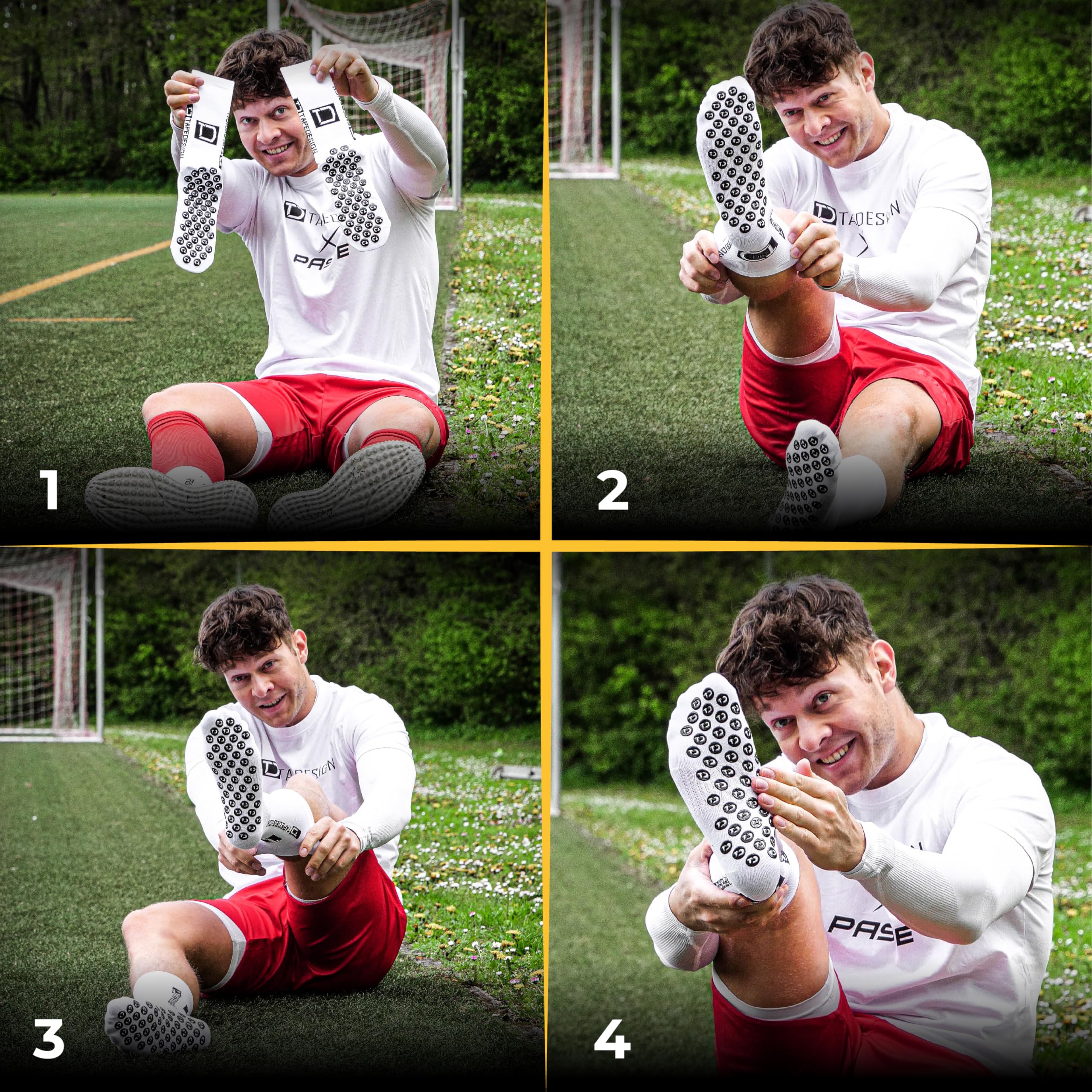 PASTE - Set di 4 calzini da calcio TAPEDESIGN (Classic), parastinchi, parastinchi (rosso) – calzini da calcio con supporto parastinchi e calzettoni da calcio