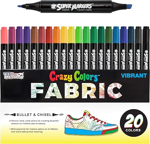 Super Marker - Juego de 20 colores únicos de doble punta y marcador de camiseta marcadores de tela de doble punta con punta de cincel y puntas de