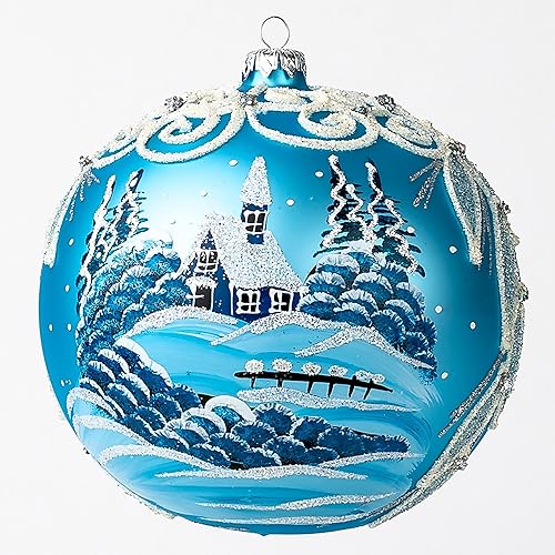 Polish Gallery Adorno de Navidad bola de vidrio soplado del país de las maravillas del invierno azul 4724in Polish Gallery Adorno de Navidad bola de vidrio soplado del país de las maravillas del invierno azul 4724in