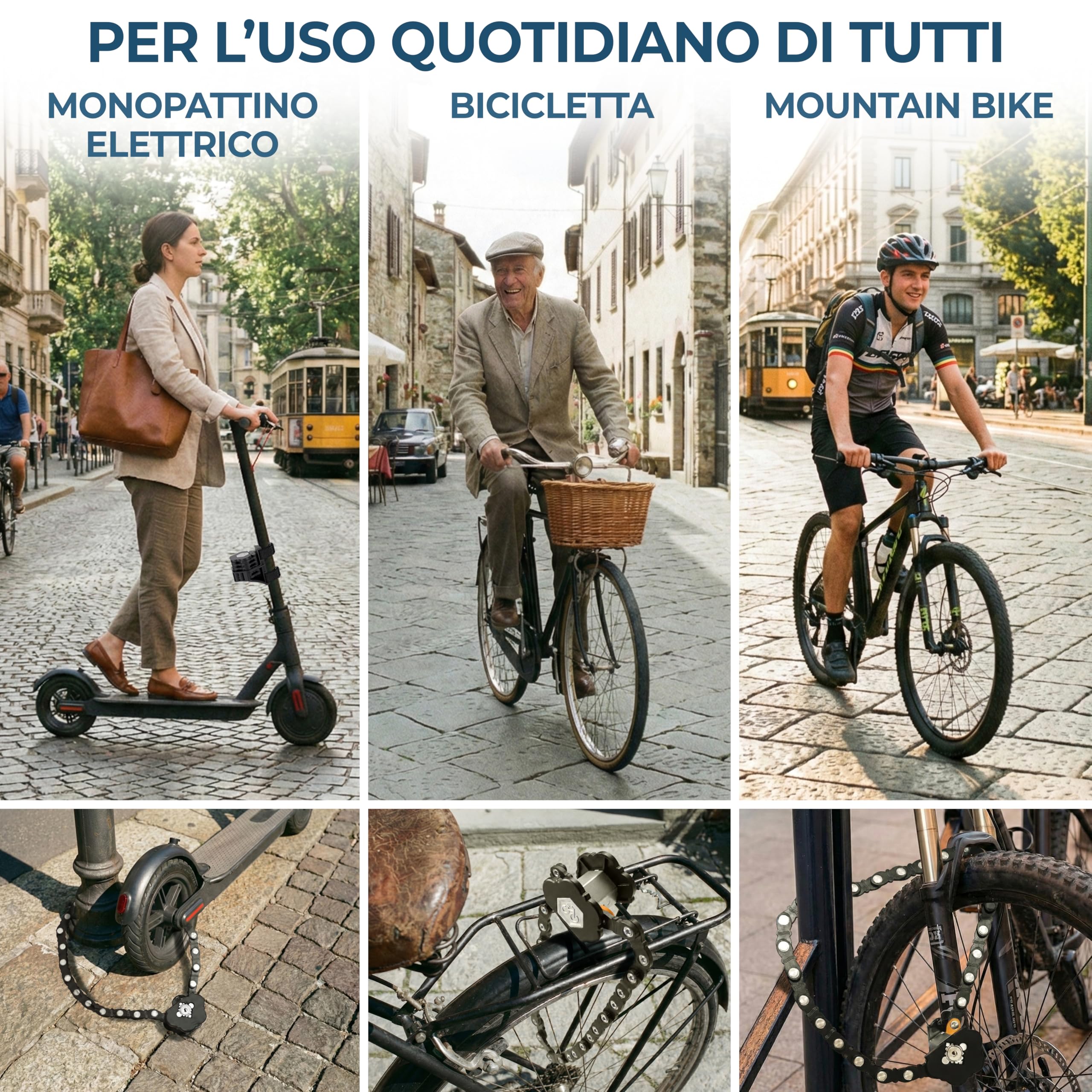 FINIX Lucchetto Anifurto Pieghevole Compatto per Bici - Catena 80cm in Metallo Antitaglio e Antiscasso con Chiave - per Bicicletta. Bici Elettrica e Monopattino Elettrico