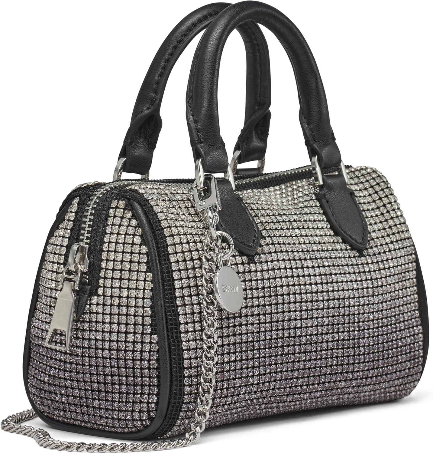 DKNY Women's Nell Small Satchel Crossbody Bag, Black/Silver, One Size