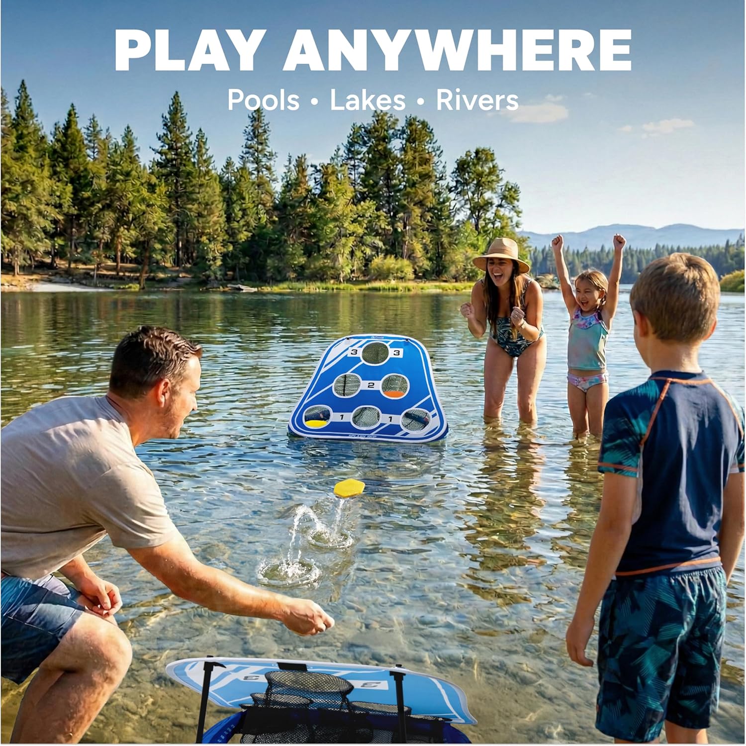 GoSports Splash Skip Versus Floating Pool Cornhole Game - Stone Skipping Swimming Pool Game for Adults & Family - Water Cornhole Game for Pools & Lake