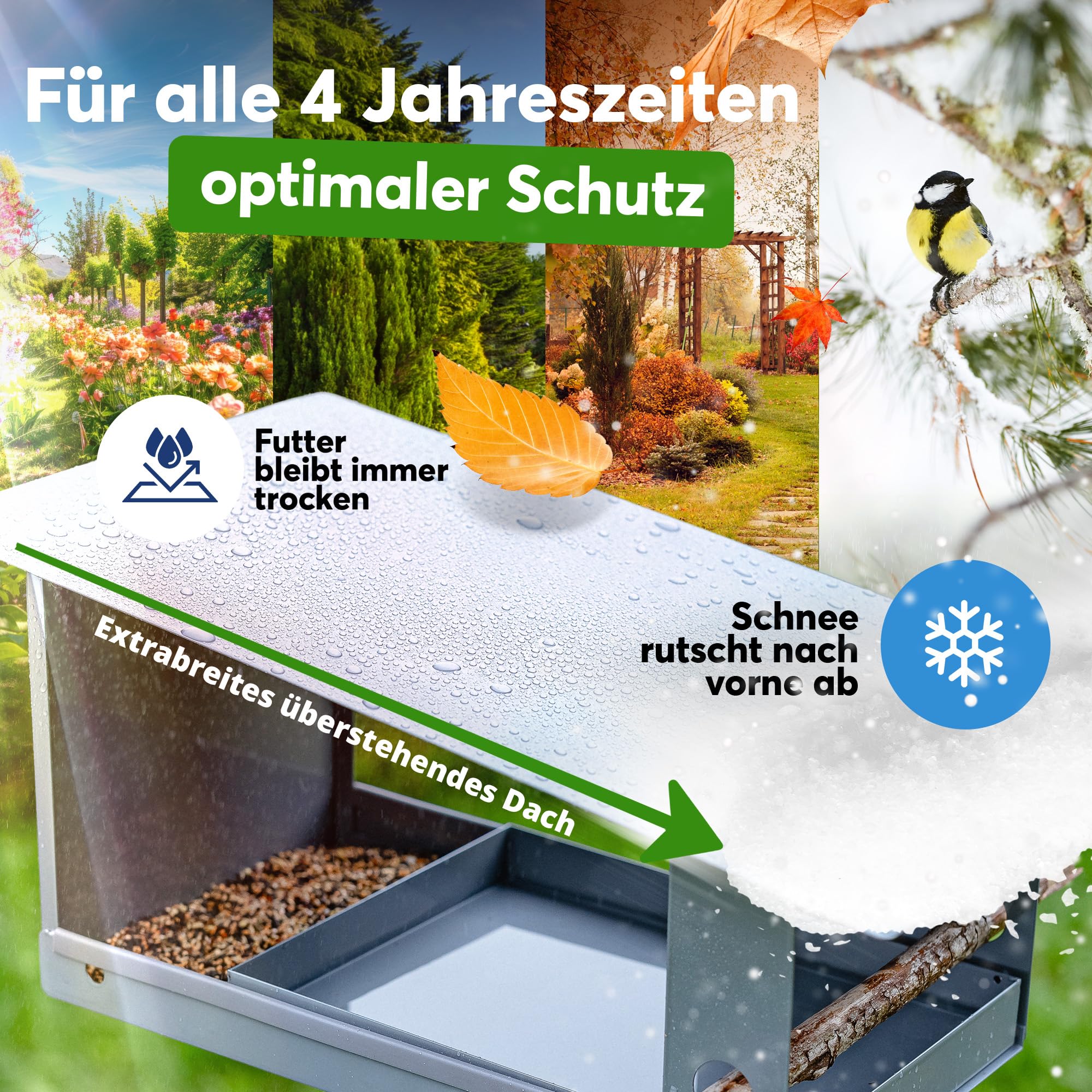 Vogelhaus mit Ständer [wetterfest] - 3-in-1 Futterhaus für Vögel - großes, Robustes Vogelhäuschen, Vogelvilla, Futterhäuschen stehend | Langlebig, wetterfest & leicht zu reinigen | linthagen