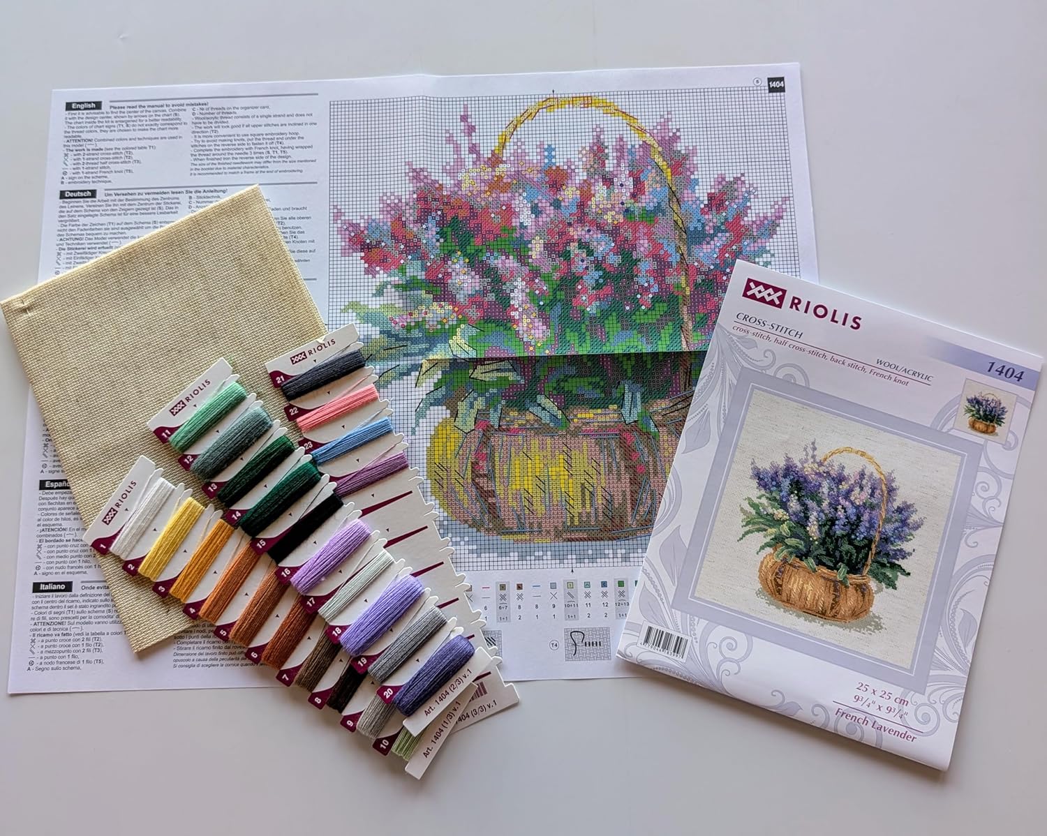 RIOLIS - French Lavender 1404, Cross Stitch Kits 9¾"x9¾, Cross Stitch Kits for Adults, Counted Cross Stitch Kits, Embroidery Kit for Beginners & Advanced, Floral Crossstitching Kits