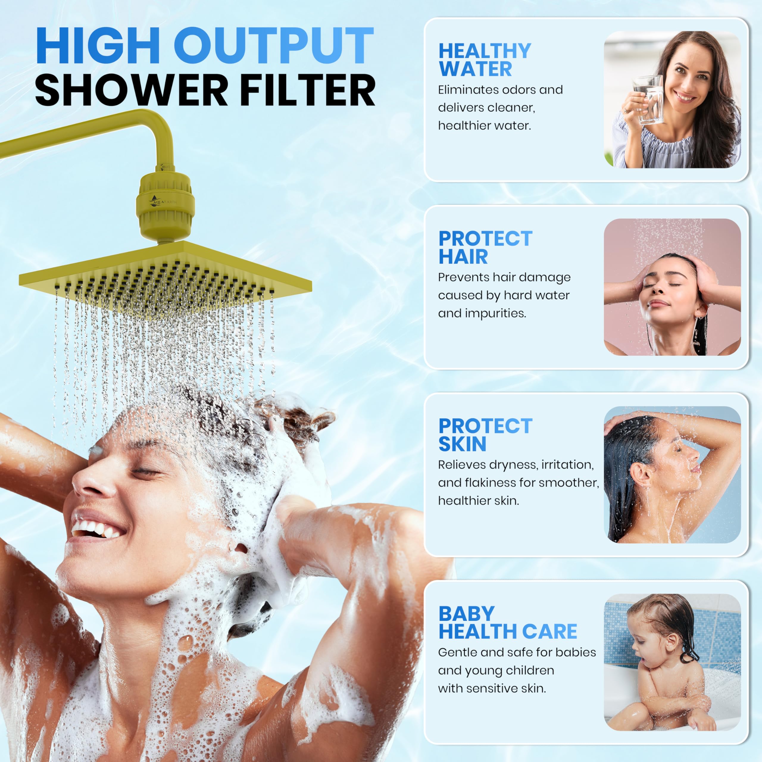 Aqua Earth Shower Filter For Hard Water – Removes Chlorine, Fluoride & Heavy Metals, Softens Skin & Hair, 10,000-Gallon Capacity, 2-Pack Cartridges