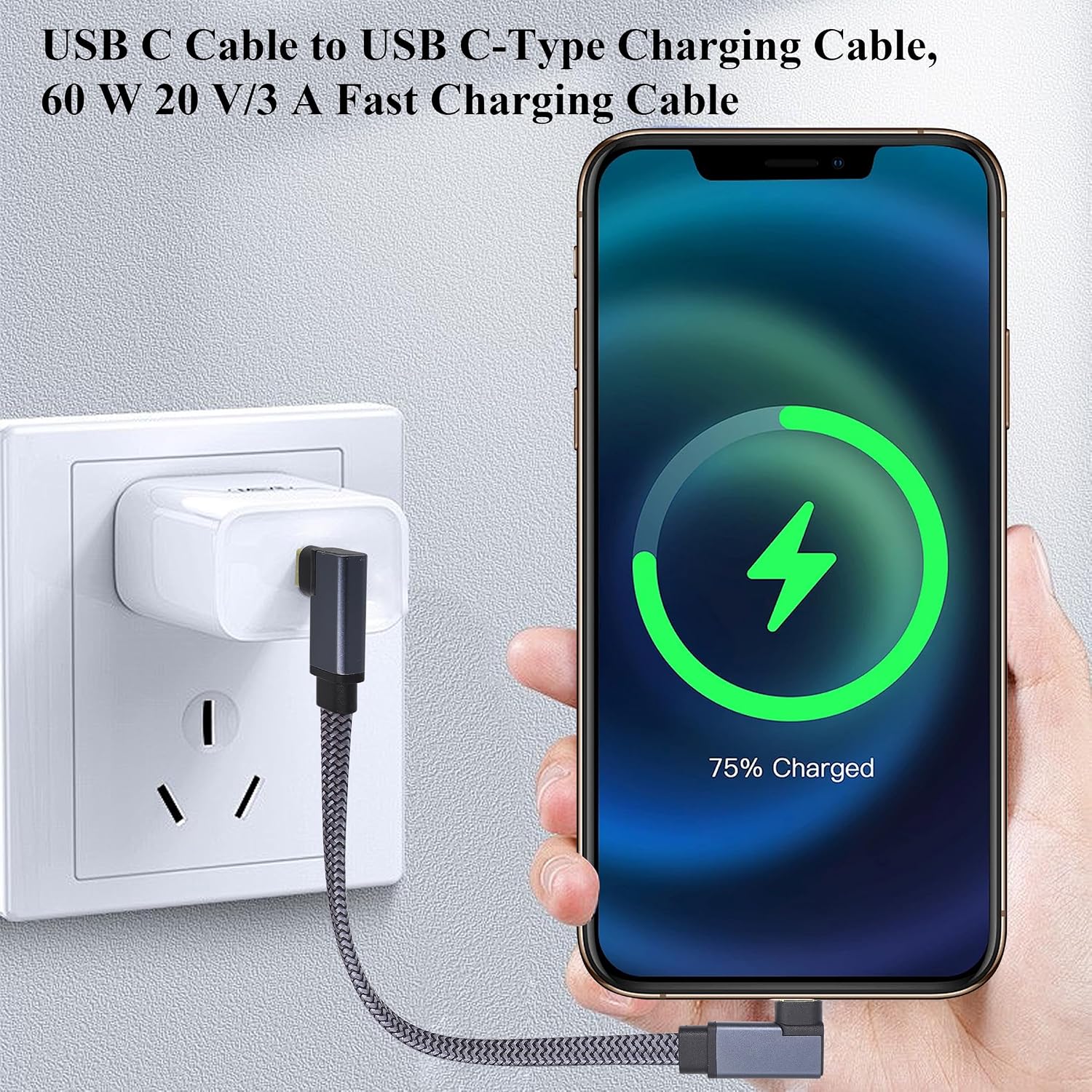 Flat Short Right Angled USB C to USB C Cable, 90 Degree 10Gbps 4K@60Hz PD 60W USB 3.1 Gen2 Male to Male Charging Cord,USB 3.1 Type-C Cable for Tablet, Phone and More Type-C Devices(0.3M-M/M) image 5