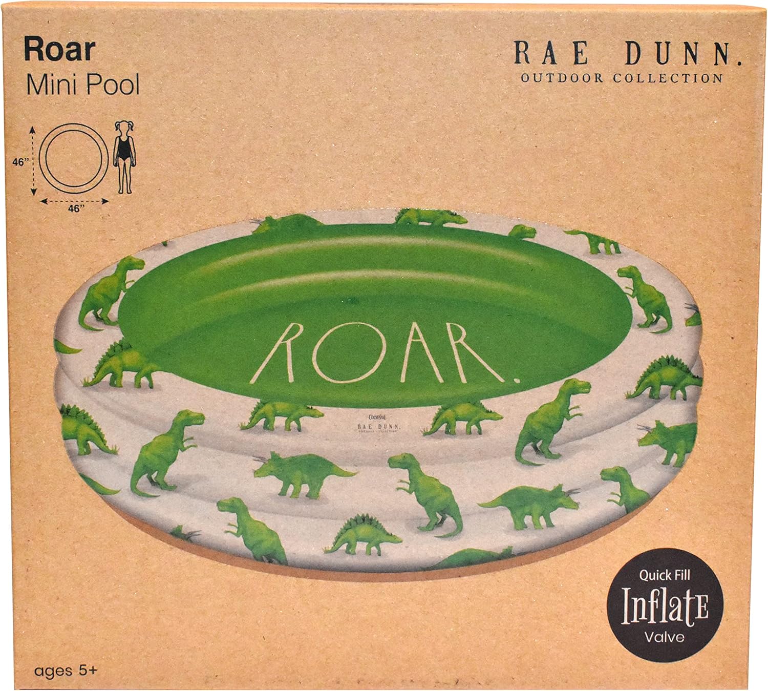 Rae Dunn x CocoNut Float Mini Pool with Dinosaur Graphics - Roar! Inflatable Swimming Pool for Kids - Great Splash Pool for Backyard, Summer Parties & Swim Events Ages 5+
