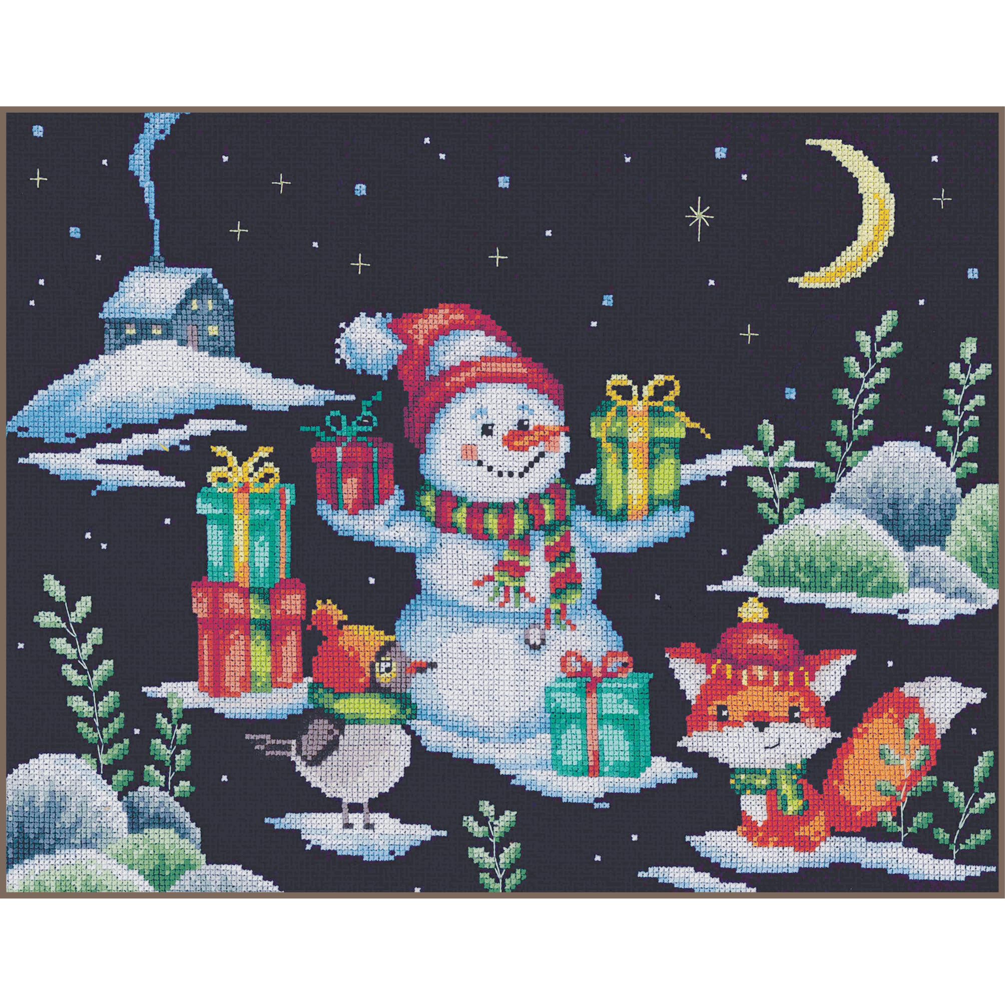 VERVACO Haft Krzyżykowy Liczony Zestaw Obraz do Haftu ZABAWA NA ŚNIEGU Zrób to Sam Zestaw Kreatywny dla Dorosłych ca. 27 x 21 cm Dekoracja Ścienna DIY Cross Stitch Kit