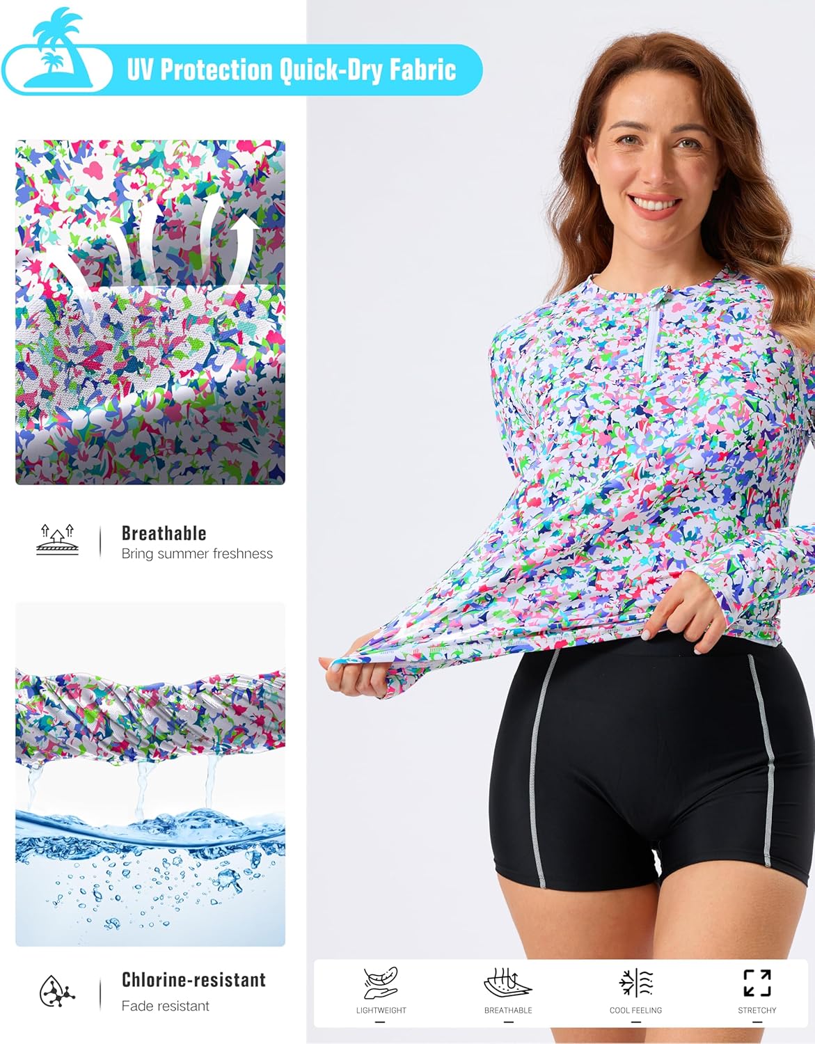 Viodia Womens Swim Shirt UPF50+ Rash Guard Long Sleeve Swimsuit Top Sun Protection Shirts Bathing Suit with Zipper - Image 6