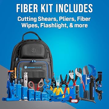 Jonard Tools TK-199B Ultimate Fiber Prep Backpack Kit Complete 28 Piece Fiber Optic Cable Access and Termination Solution with Rugged Technicians Tool Backpack