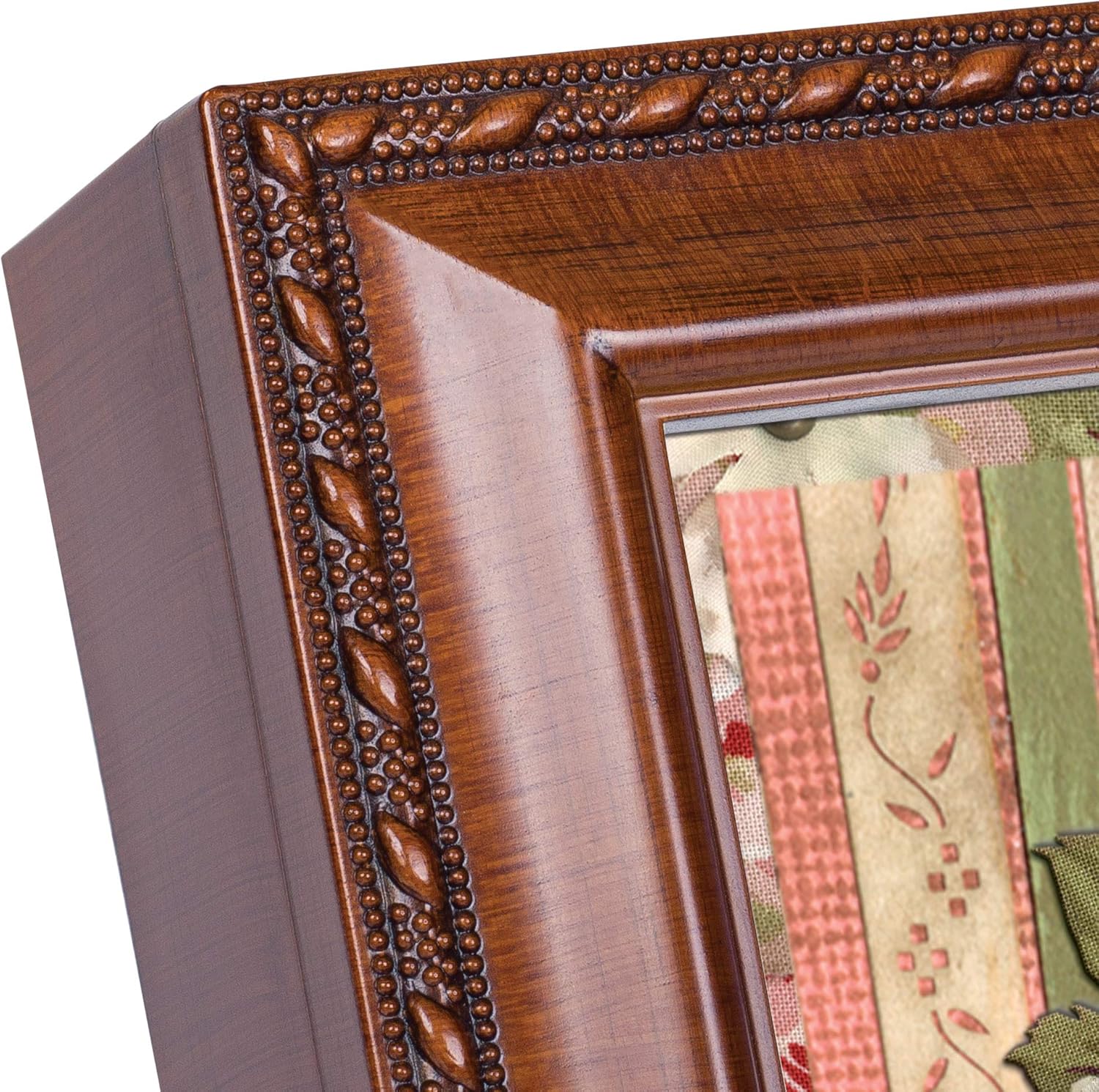 Cottage Garden Grandmother Part of My Life Woodgrain Rope Trim Jewelry Music Box Plays Wonderful World