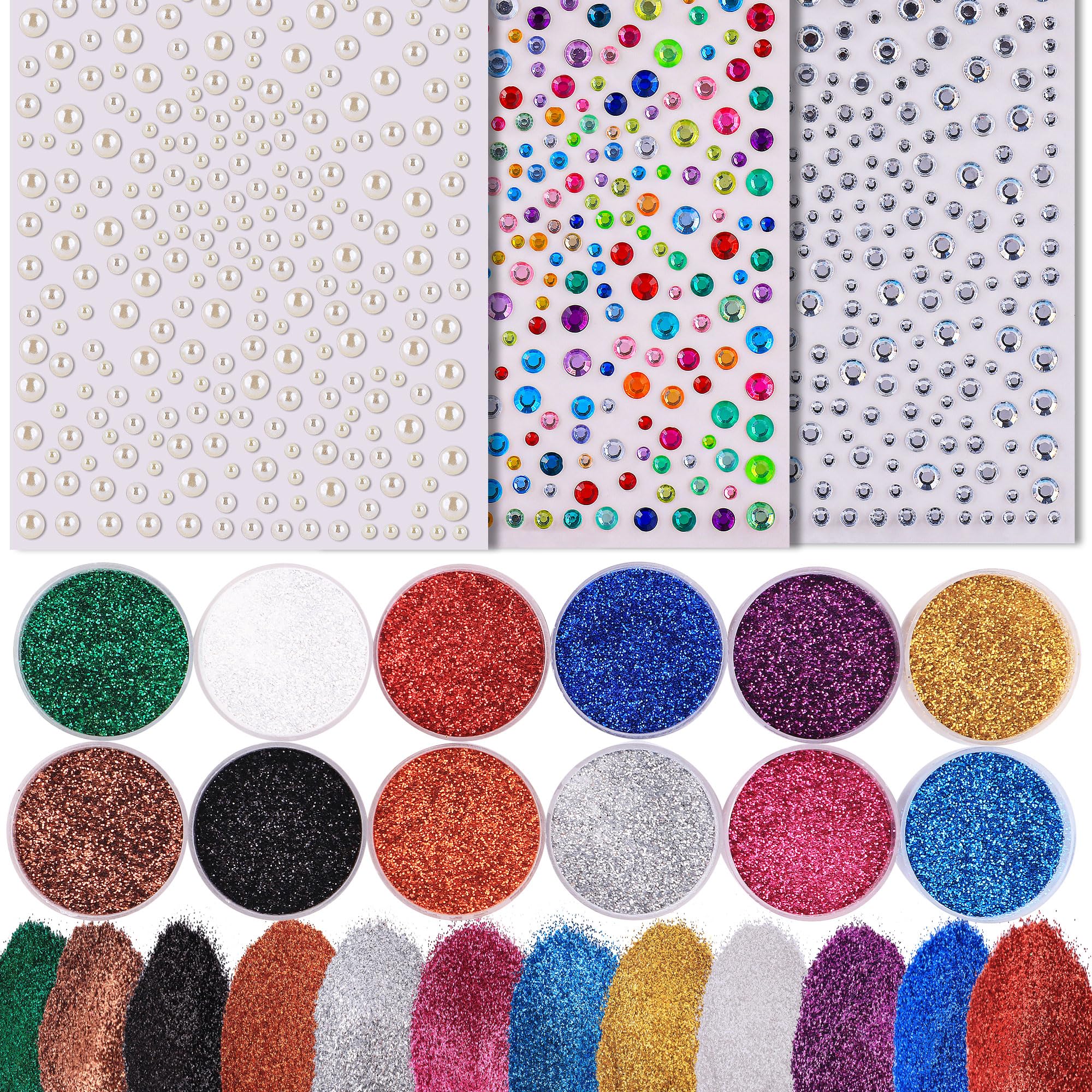 Gem Stickers and Fine Glitter Sequins Embellishments, Self Adhesive Jewels Stickers,Glitter for Craft Card Making, Pearl Stickers