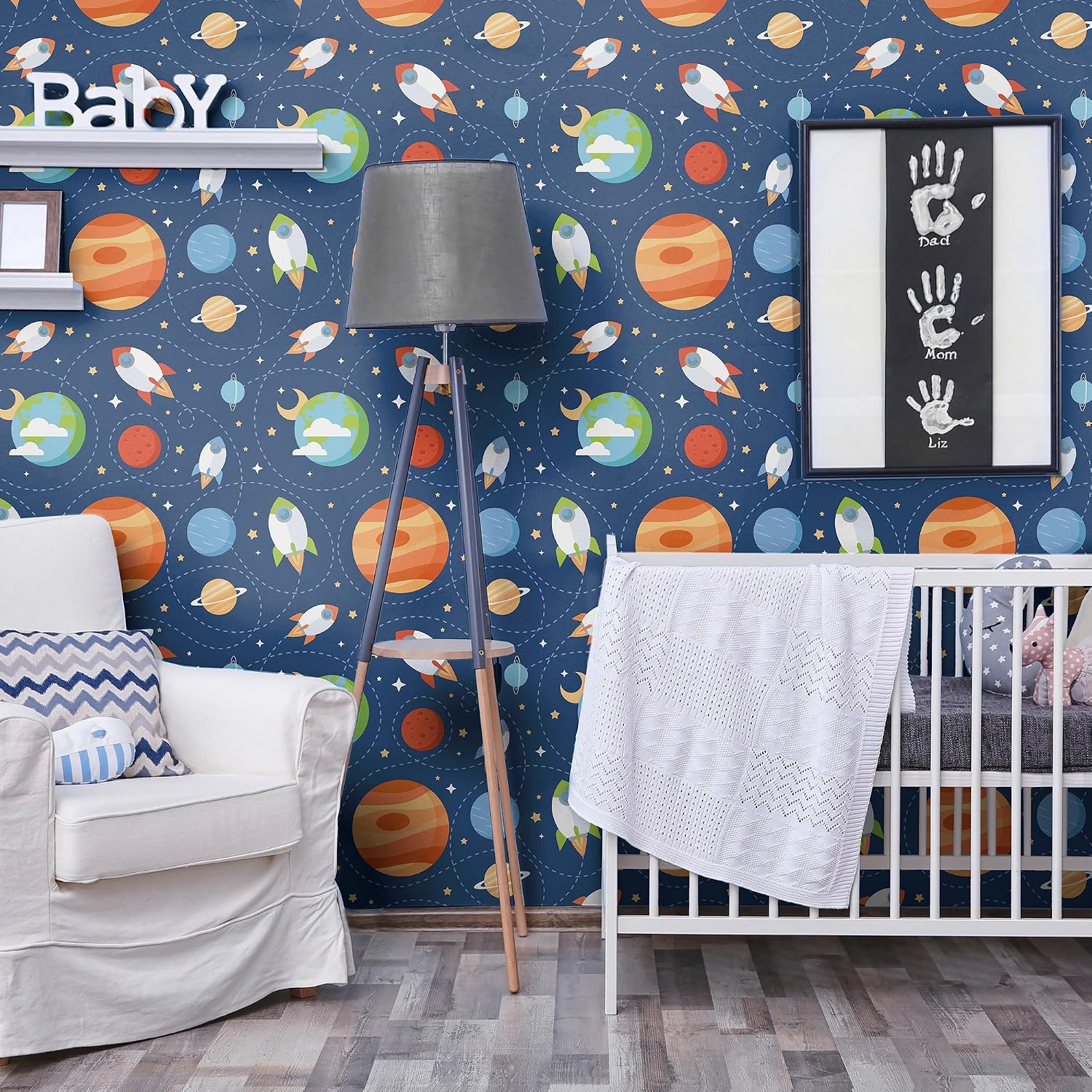 Walls By Me Peel and Stick Blue and Brown Space Children Removable Wallpaper 0565-2ft x 4ft (61x122cm)