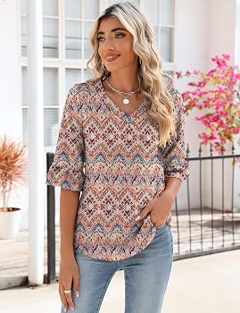 EMATOP Camicetta Donna Elegante Estiva – Cotone Morbido, Girocollo, Stampa, Maniche Corte, Casual, Taglie S-XXL - 3