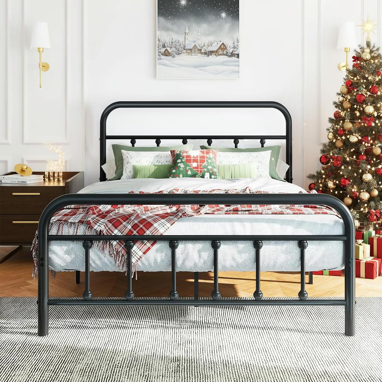 Shintenchi Full Size Metal Platform Bed Frame with Headboard & Footboard, Steel Slat Mattress Foundation, Under Bed Storage, Noise-Free, No Box Spring Needed, Black