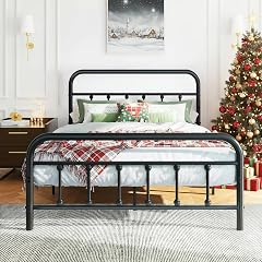 Shintenchi King Size Metal Platform Round Bed Frame with Headboard Footboard Steel Slat Mattress Foundation Under Bed Storage