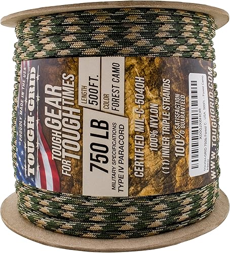 Miniatura 69 de TOUGH-GRID - Cuerda paracaídas de 340 kg, cuerda paracaídas 100% nailon Mil-Spec tipo IV utilizada por el ejército de Estados Unidos, ideal