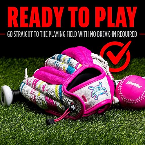 Vista 16 de Franklin Sports Air Tech - Guante de béisbol con pelota - Tee Ball - Espuma suave Air Tech Azul marino/Rojo