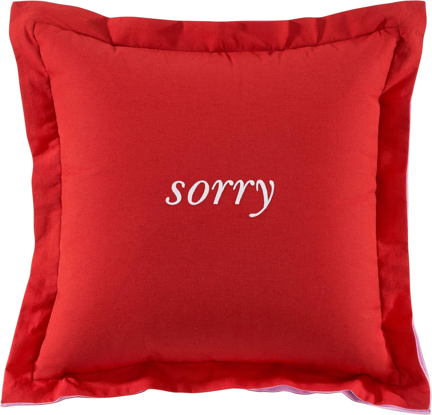 kate spade new york Sorry, Not Sorry Reversible Decorative Pillow, 18" x 18" Throw Pillow for Bed or Sofa, Cotton and Linen Cover, Red