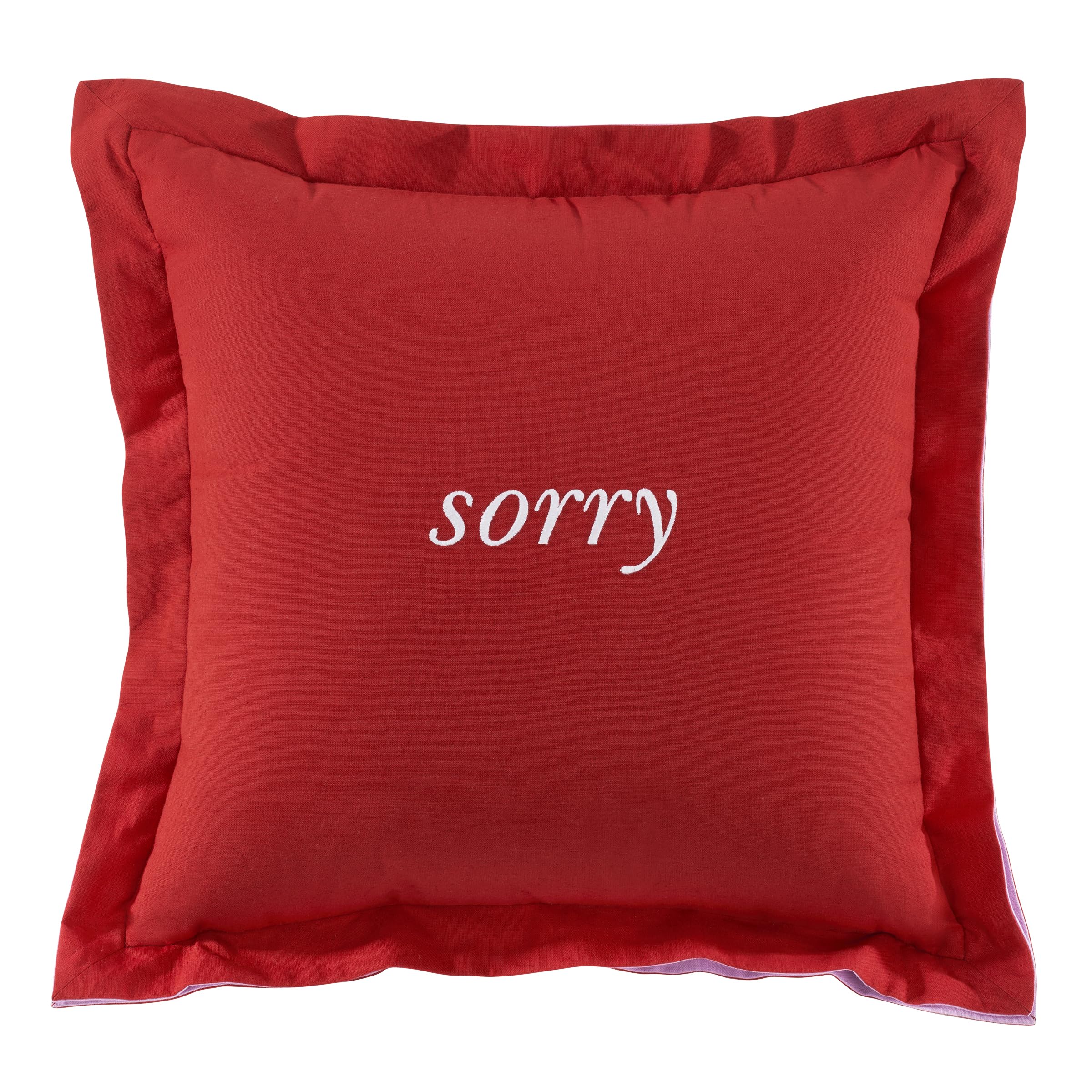 kate spade new york Sorry, Not Sorry Reversible Decorative Pillow, 18" x 18" Throw Pillow for Bed or Sofa, Cotton and Linen Cover, Red