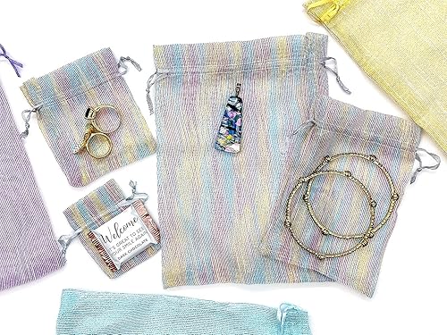 Miniatura 7 de TheDisplayGuys - Paquete de 24 bolsas de regalo de organza de tejido a rayas con cordones, tamaño mediano de 5 x 6 pulgadas, iridiscente, para