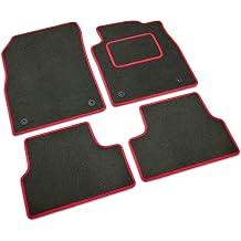 Car Floor Mats For Fiat Punto 2012-2026 | Black Carpet, Red Trim, 4 Piece Set, 4 Clips, Tailored Car Mats, Anti Slip