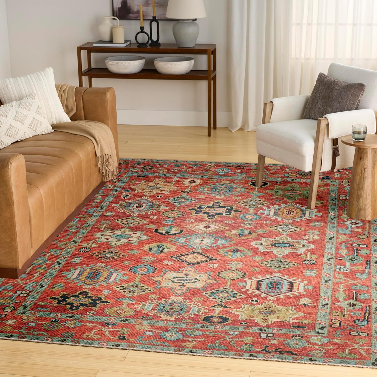Nourison Home Vintage Washables Rust Multicolor 9' x 12' Area Rug - Easy Clean, Non Shedding, Bed Room, Living Room, Dining Room, Kitchen (9' x 12')