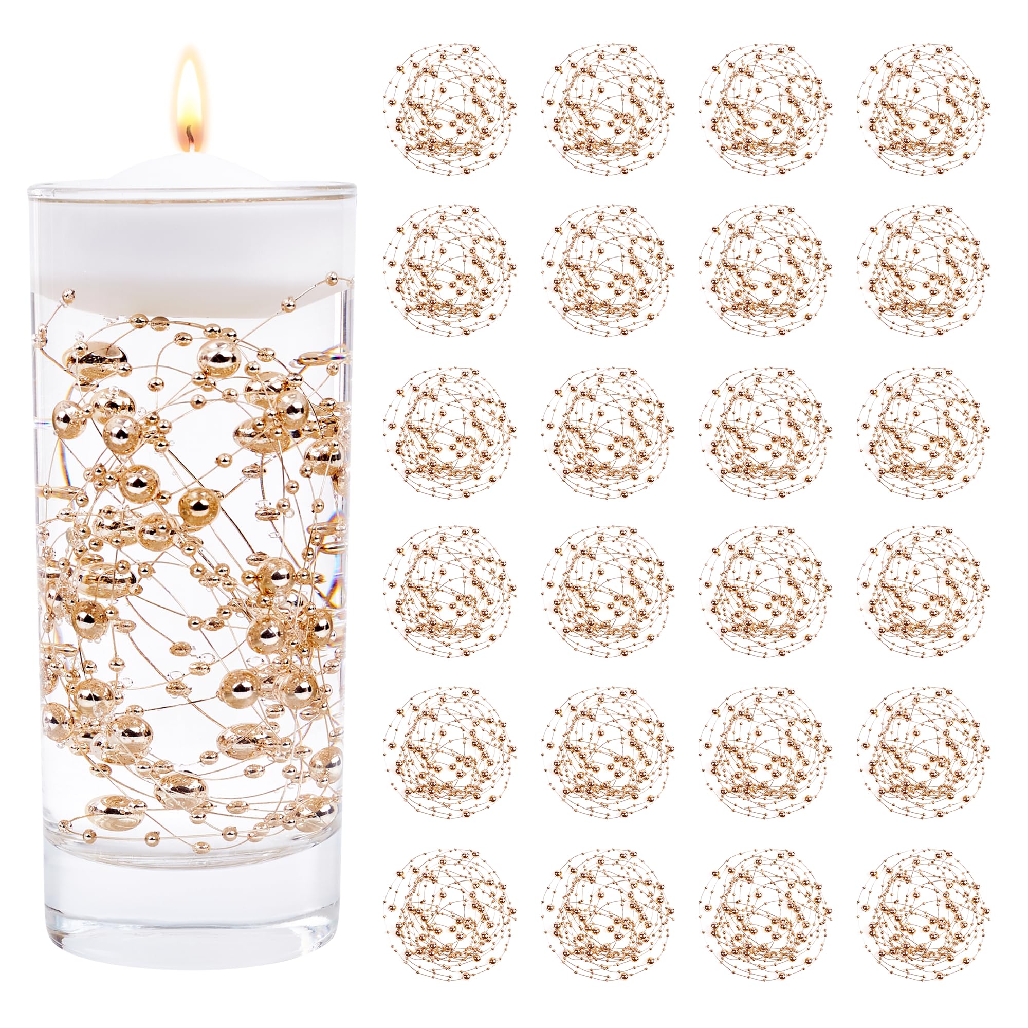 MAIBAOTA 30 Pcs Rose Gold Artificial Pearl String for Floating Candle Faux Pearls Beads String for Vases Filler Wedding Centerpiece Decoration Holiday Party Decor (80cm/31inch per String) — image 1