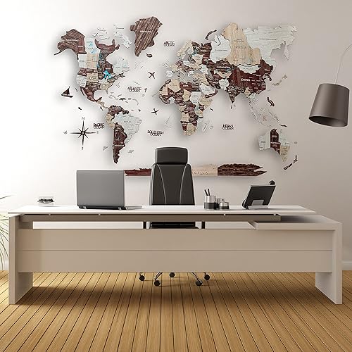 Miniatura 7 de Mapa del mundo de madera 3D, decoración de la casa, sala de estar, arte de pared 3D para el hogar, oficina, decoración de pared de madera, mapa del