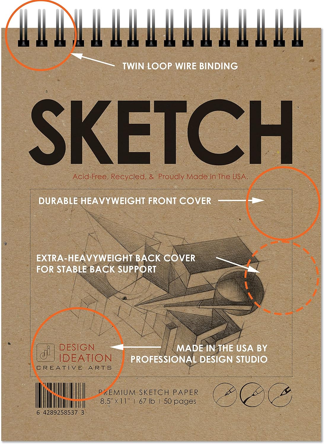 Design Ideation Sketch. Wire Bound Sketchbook. Top Spine. Multi-Media. (8.5" x 11") WB-2550-TS. (5 Book Value Pack)