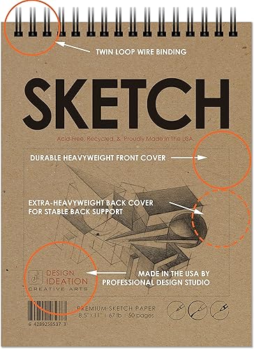 Miniatura 3 de Cuaderno de bocetos. Bloc encuadernado con alambre para lápiz, tinta, marcador, carbón y pinturas de acuarela. (8.5 x 11 pulgadas), 50 páginas (2)