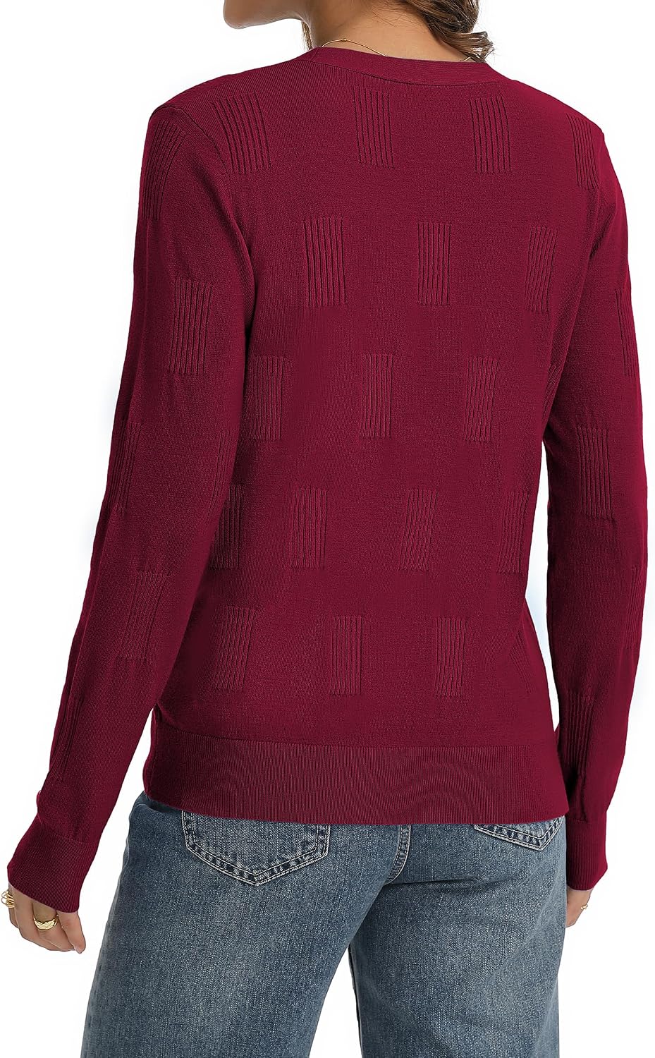 Women's Lightweight Ribbed Knit Cardigan Sweater V Neck Button Down Long Sleeve Soft Dressy Casual Layering Top