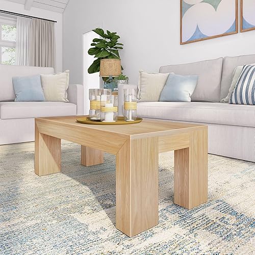 Plank+Beam Modern Rectangular Coffee Table, Solid Wood, 40 Inch, Rectangle Coffee Table for Living Room, Mini Center Tables for Small Spaces, Small Living Space Tea Table, Blonde Wirebrush